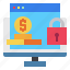 coin, key, lock, monitor, security, website 
