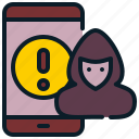 hacker, mobile, alert, warning, scam, phishing