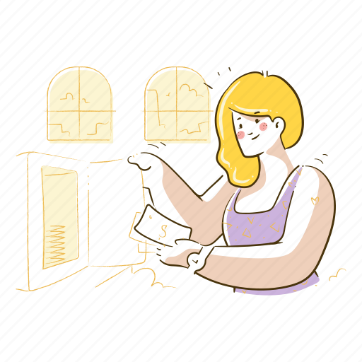 Safe, vault, woman, window, home, safety, protection illustration - Download on Iconfinder
