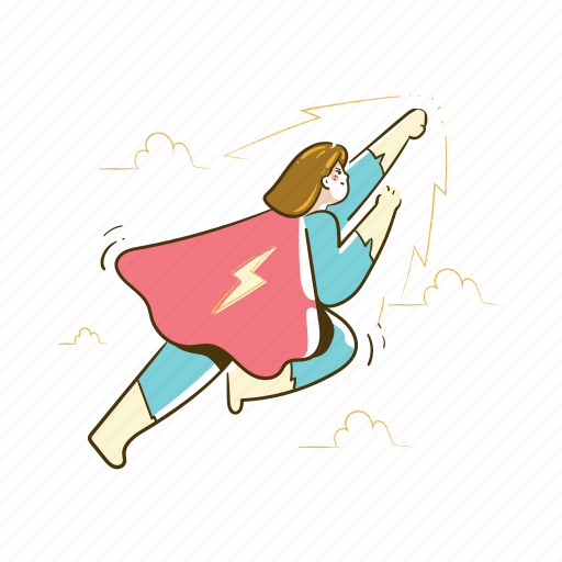 Superhero, hero, woman, cape, action illustration - Download on Iconfinder