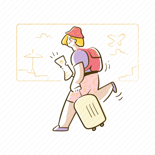 Travel, travelling, airport, luggage, baggage, woman, female illustration - Download on Iconfinder
