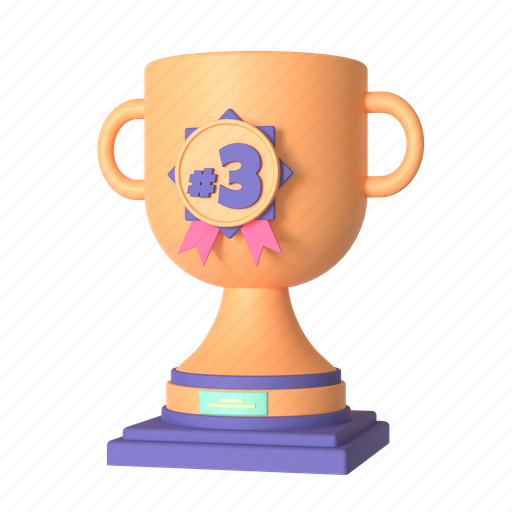 3rd, trophy, achievement, reward, bronze, medal 3D illustration - Download on Iconfinder
