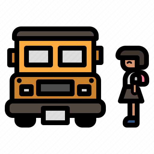 Education, bus, transport, student, girl, school bus icon - Download on Iconfinder