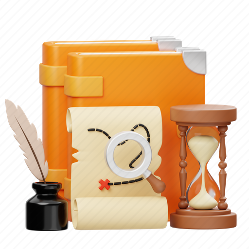 History, document, hourglass, sandglass, book, learning, education 3D illustration - Download on Iconfinder