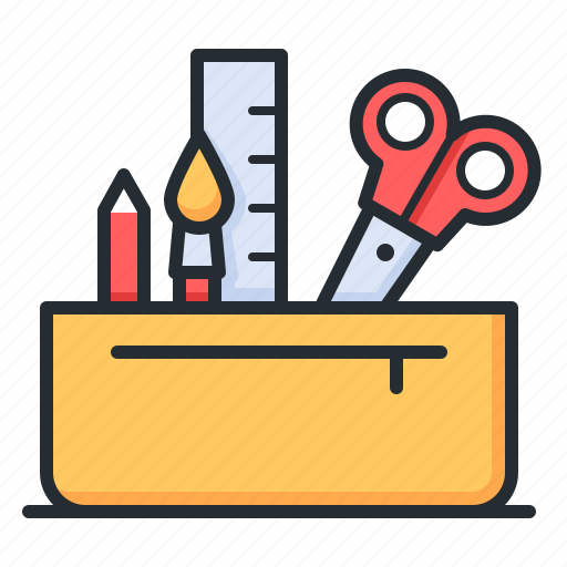 Scissors, brush, ruler, pencil case icon - Download on Iconfinder