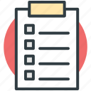 checklist, clipboard, document, form, questionnaire