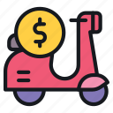 scooter, motorcycle, motorbike, bike, dollar, money, currency, cost, value