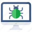 online bug, online virus, computer bug, computer virus, infected monitor 