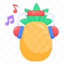 listening music, pineapple, tropical fruit, music headphones, ananas