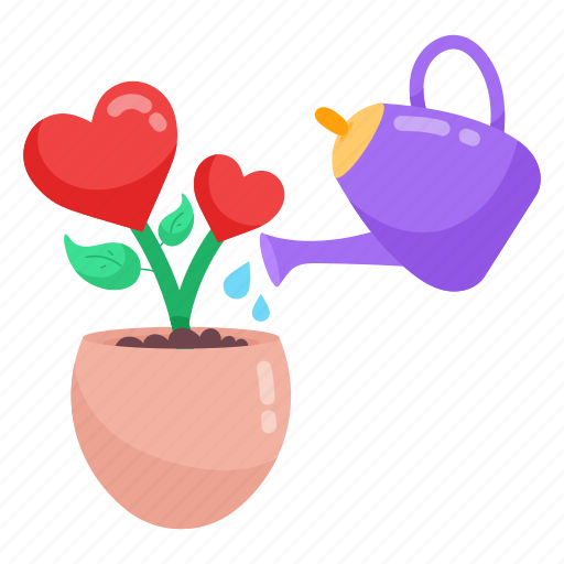Pouring love, love plant, love growth, watering plant, heart plant sticker - Download on Iconfinder