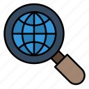 find, globe, internet, magnifier, search, zoom