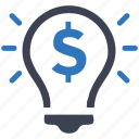 bulb, dollar, idea, light, money, smart, solution