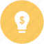 bright idea, brilliant idea, bulb, dollar, energy, innovation, light bulb 