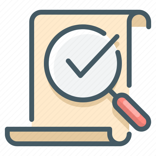 Listing, loupe, magnifier, search, check mark, magnifying glass icon - Download on Iconfinder