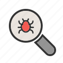 alert, analysis, analyzing, antivirus, bug, magnifying glass, search
