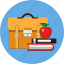 apple, book, education, learn, schoolbag, student, study 