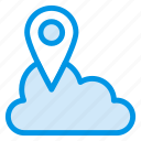 cloud, gps, location, marker, pin, server, storage