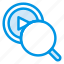 file, magnifier, marketing, play, search, seo, video 