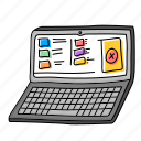 laptop, doodle, notebook, gadget, work, chart, graph, device, computer