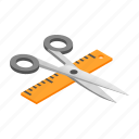 isometric, rule, ruler, scale, scissor, shears, straightedge 