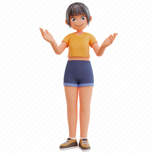 Expression, girl-gesture, standing-girl, beautiful, female, character, girl 3D illustration - Download on Iconfinder