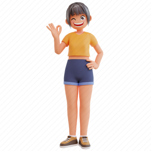 Expression, girl-gesture, standing-girl, beautiful, female, character, girl 3D illustration - Download on Iconfinder