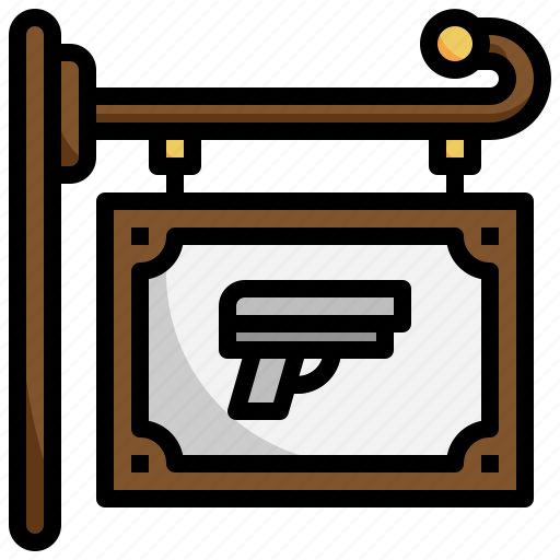 Sign, gun, shop, signaling, weapon, signboard icon - Download on Iconfinder