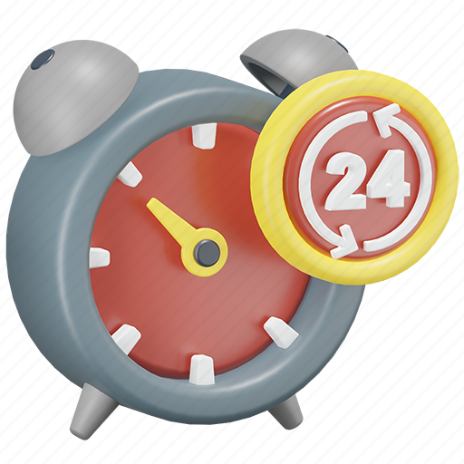Hours, service, clock, time, allday 3D illustration - Download on Iconfinder