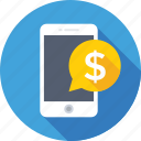dollar, mcommerce, mobile, smartphone, sms banking