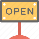 info, open, open sign, open signboard, we are open