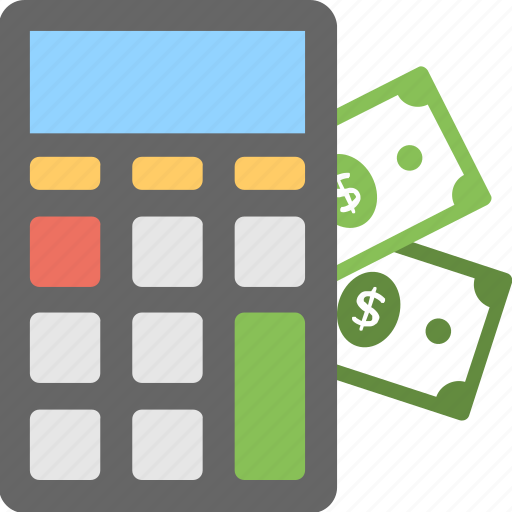 Calculating, calculator with money, counting money, financial accounting, financing icon - Download on Iconfinder