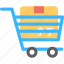 cardboard box inside trolley, commerce, delivery package, package inside trolley, store shopping 