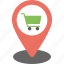 shop location, shopping cart pointer, shopping pin, store location, supermarket map location 