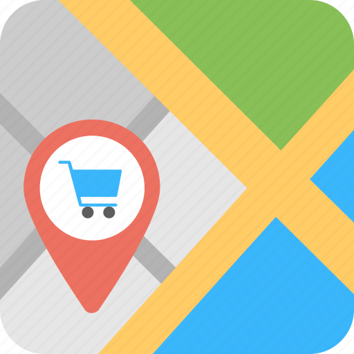 Gps navigation concept, shopping cart pointer on map, shopping location, shopping map pointer, store location icon - Download on Iconfinder