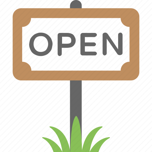 Open info, open sign, open signboard, open signboard in grass, rustic wooden signboard icon - Download on Iconfinder