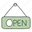 open board, sign, signboard, label, open tag 