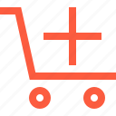 add, create, increase, new, shopping, trolley, wagon 