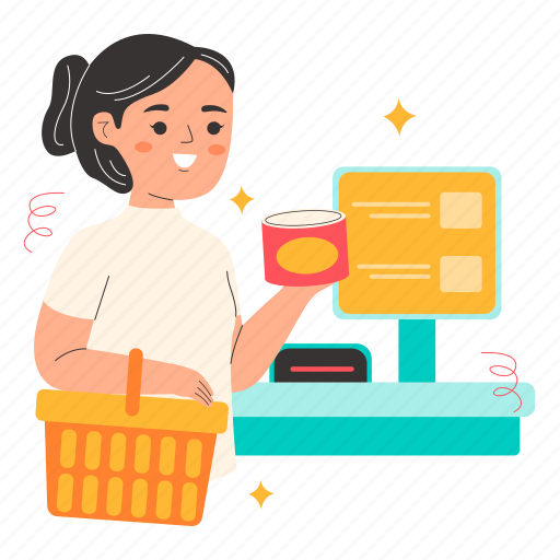 Self service, cashier, scan, product, buy, shopping, grocery illustration - Download on Iconfinder