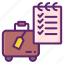 preparation, checklist, baggage, suitcase, briefcase 