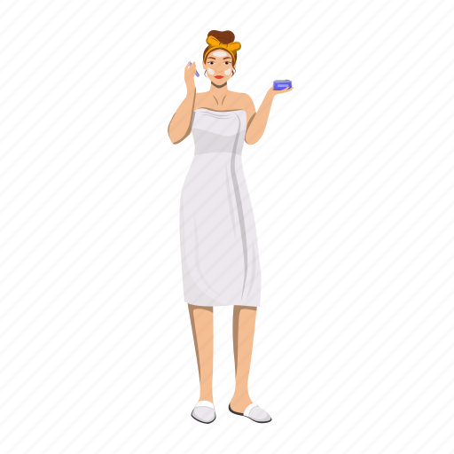 Woman, skincare, bathrobe, face, balm illustration - Download on Iconfinder