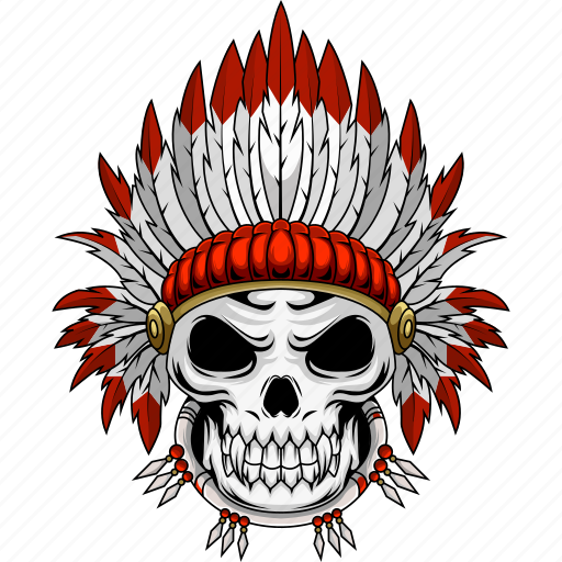 Indian, skull, tribal, feather, headdress, chief, native icon - Download on Iconfinder