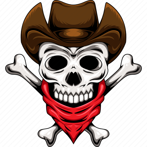 Skull, cowboy, gun, skeleton, hat, scarf, mustache icon - Download on Iconfinder