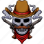 skull, cowboy, pistol, gun, hat, scarf, mustache, smoke 