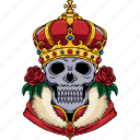 skull, king, monarch, crown, royal, rose, cloak, fur