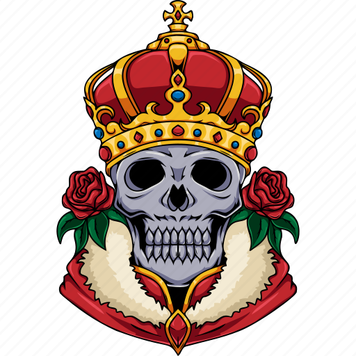 Skull, king, monarch, crown, royal, rose, cloak icon - Download on Iconfinder
