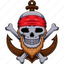 skull, pirate, beard, headband, bandana, anchor, scar, crossbones