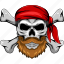 skull, pirate, beard, headband, bandana, anchor, scar, crossbones 