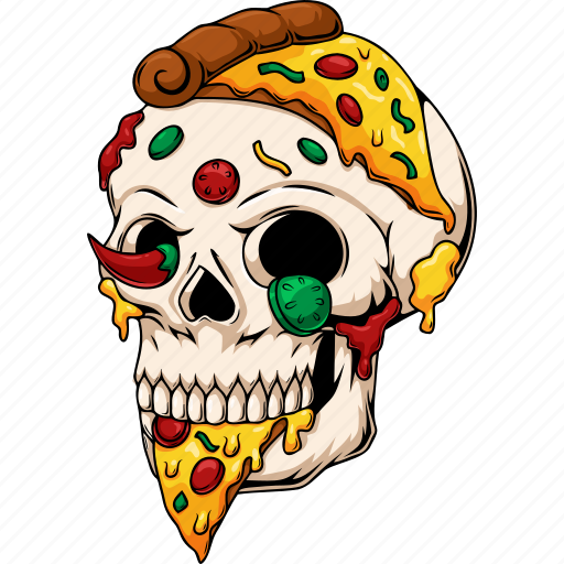 Skull, pizza, chilli, cheese, pepperoni, sausage, eat icon - Download on Iconfinder