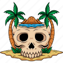 skull, summer, palm, tree, tropical, surf, sea, ocean