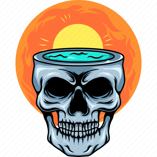 Skull, tropical, beach, sunset, summer, illustration, ocean icon - Download on Iconfinder